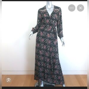 Natalie Martin Kate Long-Sleeve Maxi Wrap Dress in Vintage Flowers Black